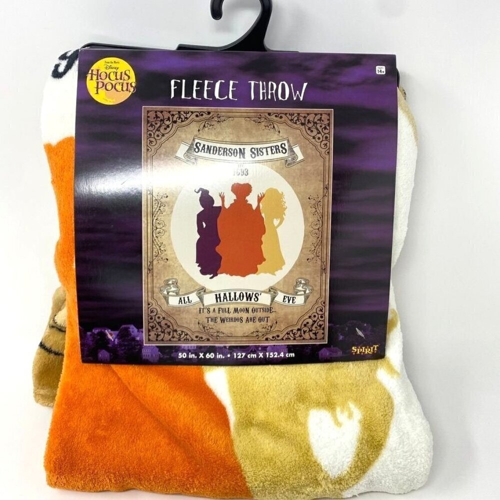 Spirit Halloween Sanderson Sisters Fleece Plush Blanket Hocus Pocus 50" x 60"